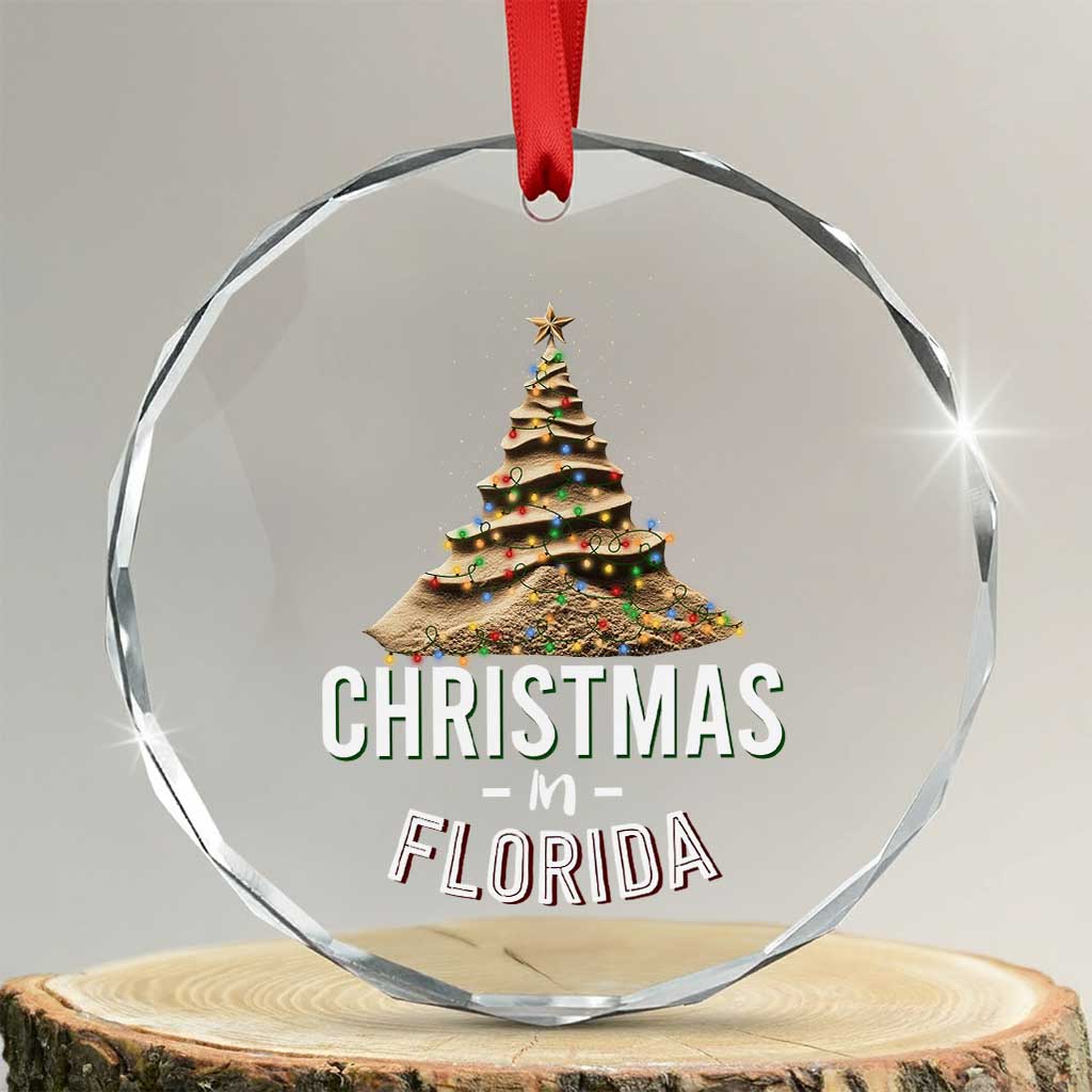 Christmas In Florida Crystal Glass Ornament Sand Xmas Tree Lights Family Vacation TS02 Transparent Glass 3'' Circle Print Your Wear