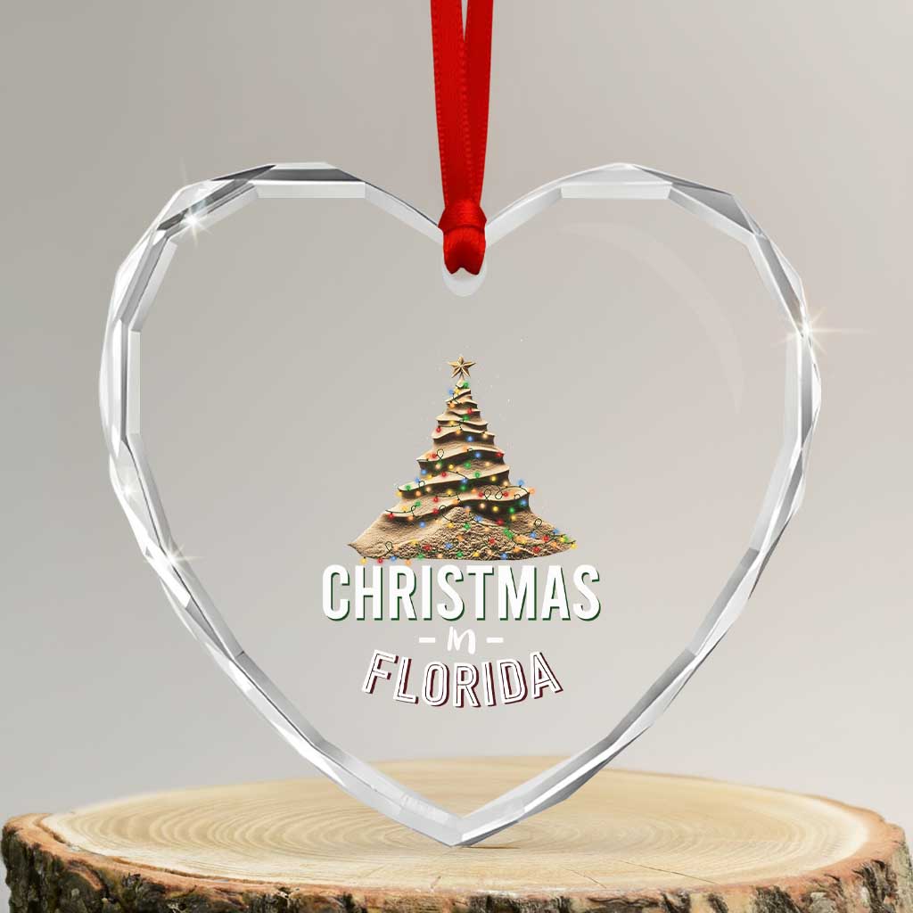 Christmas In Florida Heart Crystal Glass Ornament Sand Xmas Tree Lights Family Vacation TS02 Transparent Glass 3'' Heart Print Your Wear