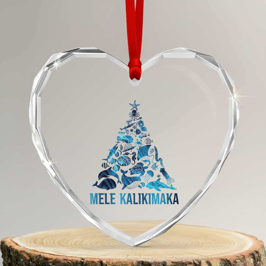 Christmas In Hawaii Heart Crystal Glass Ornament Mele Kalikimala Sea Animals Xmas Tree TS11 Transparent Glass 3'' Heart Print Your Wear