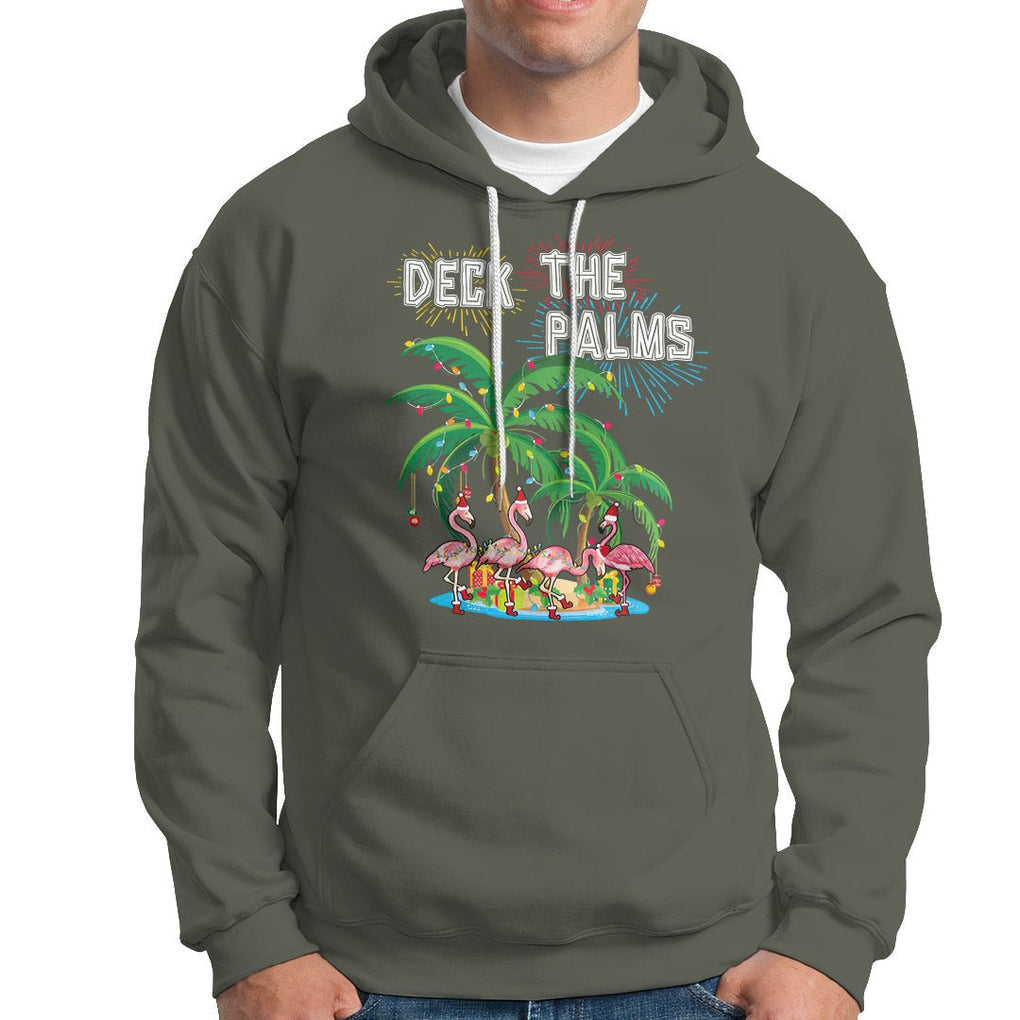 Christmas In Hawaii Hoodie Deck the Palms Firework Merry Christmas Flamingo TS09 Military Green Printyourwear
