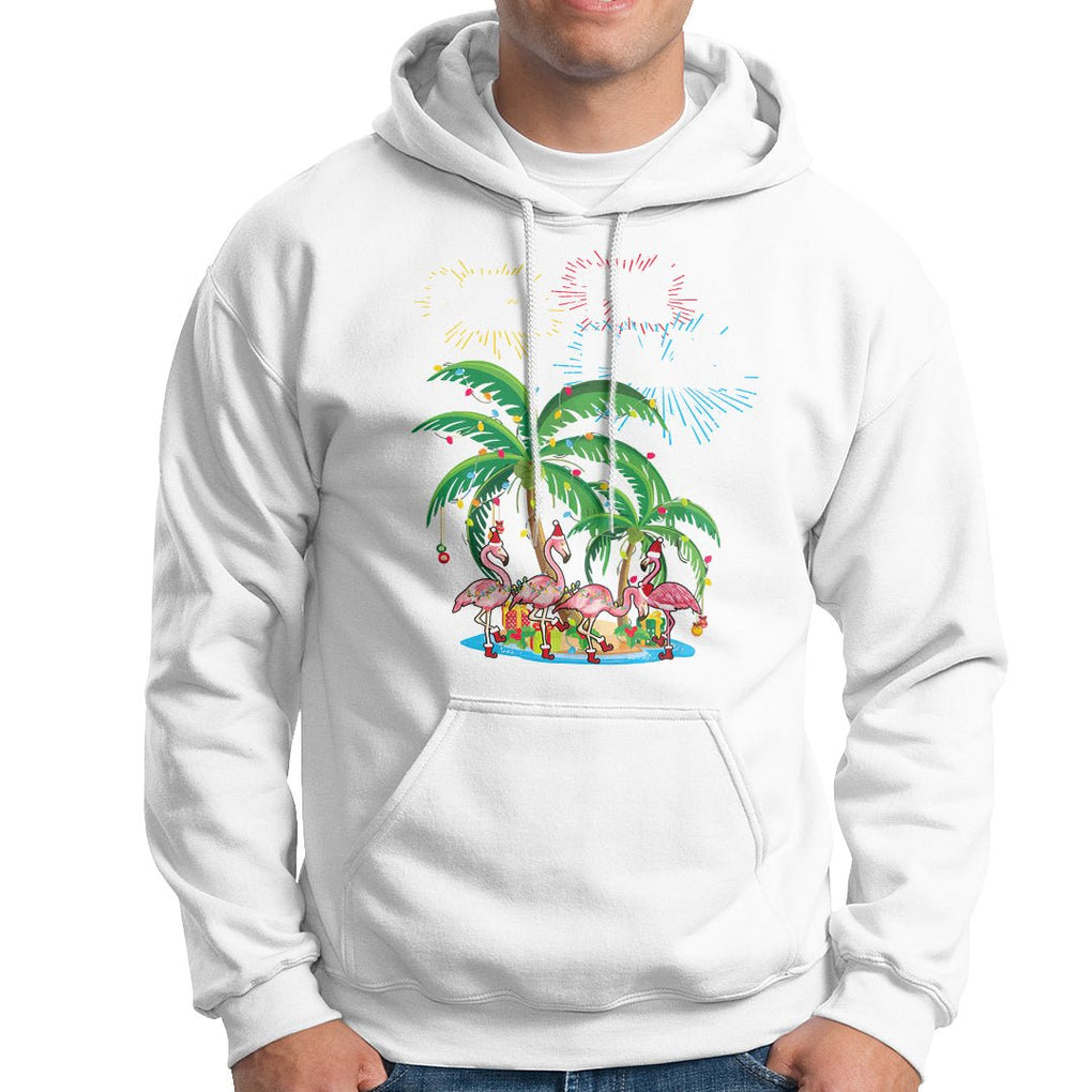 Christmas In Hawaii Hoodie Deck the Palms Firework Merry Christmas Flamingo TS09 White Printyourwear
