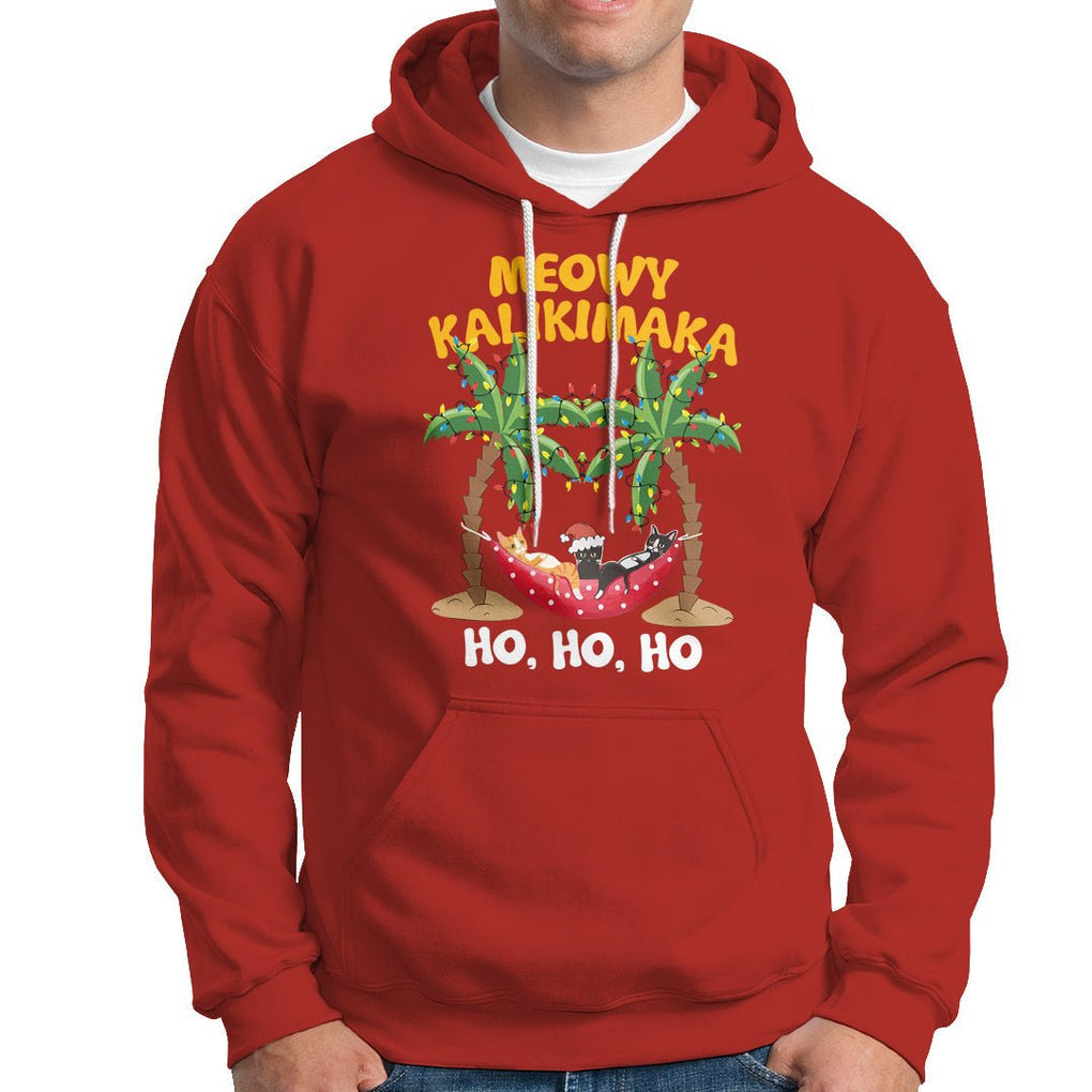 Christmas In Hawaii Hoodie Meowy Kalikimaka Cat Chillin' Ho Ho Ho Xmas Palm Tree TS09 Red Printyourwear