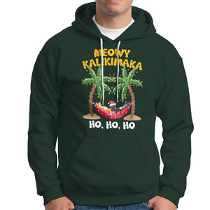 Christmas In Hawaii Hoodie Meowy Kalikimaka Cat Chillin' Ho Ho Ho Xmas Palm Tree TS09 Dark Forest Green Printyourwear