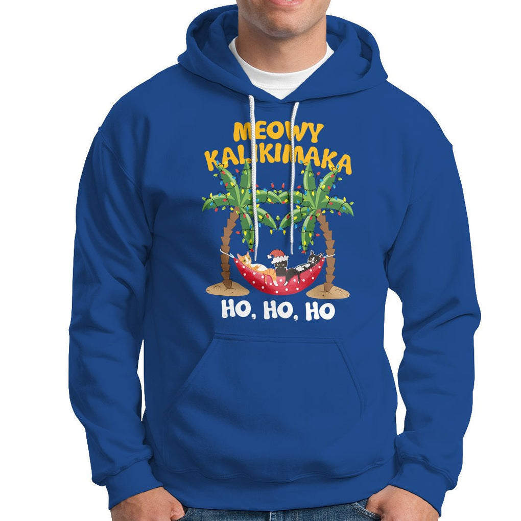 Christmas In Hawaii Hoodie Meowy Kalikimaka Cat Chillin' Ho Ho Ho Xmas Palm Tree TS09 Royal Blue Printyourwear