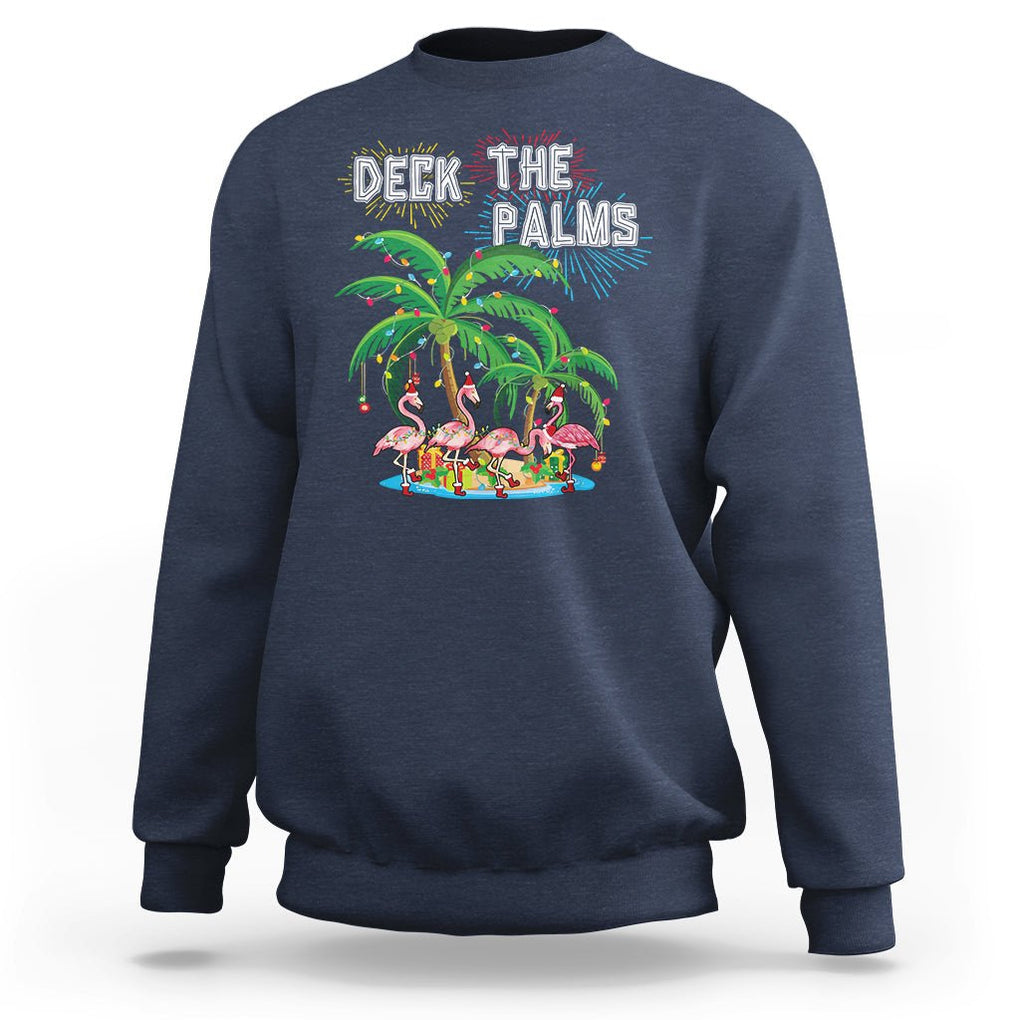 Christmas In Hawaii Sweatshirt Deck the Palms Firework Merry Christmas Flamingo TS09 Navy Printyourwear