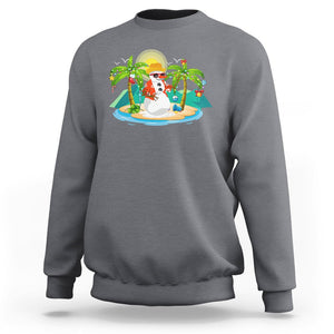 Christmas In Hawaii Sweatshirt Hawaiian Snowman Xmas Palm Tree At The Beach TS09 Charcoal Printyourwear