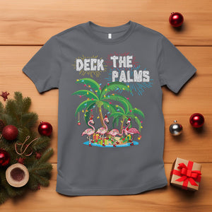 Christmas In Hawaii T Shirt Deck the Palms Firework Merry Christmas Flamingo TS09 Charcoal Printyourwear