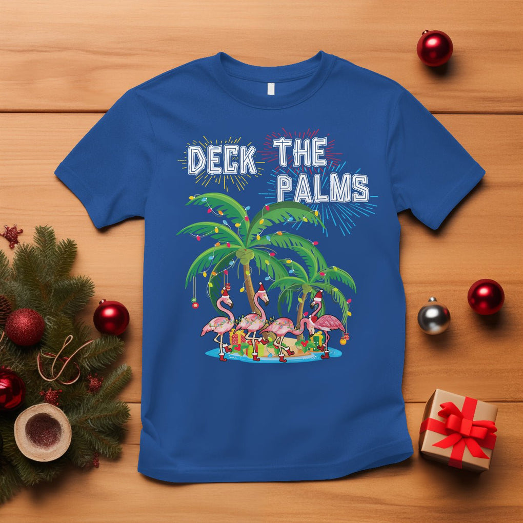 Christmas In Hawaii T Shirt Deck the Palms Firework Merry Christmas Flamingo TS09 Royal Blue Printyourwear
