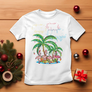 Christmas In Hawaii T Shirt Deck the Palms Firework Merry Christmas Flamingo TS09 White Printyourwear