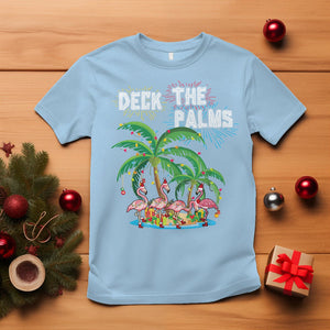 Christmas In Hawaii T Shirt Deck the Palms Firework Merry Christmas Flamingo TS09 Light Blue Printyourwear