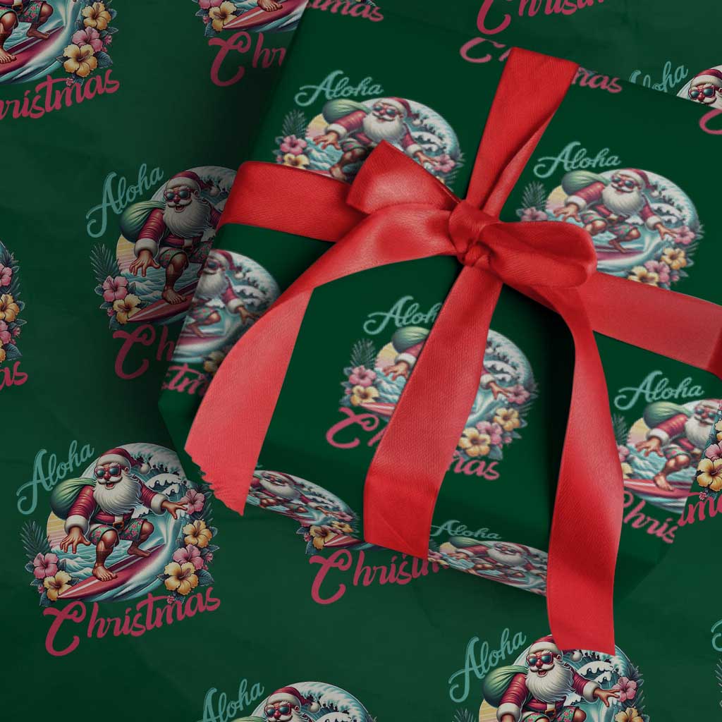 Christmas In Hawaii Wrapping Paper Roll Aloha Christmas Santa Surfing Hibiscus Flower TS11 Green Print Your Wear