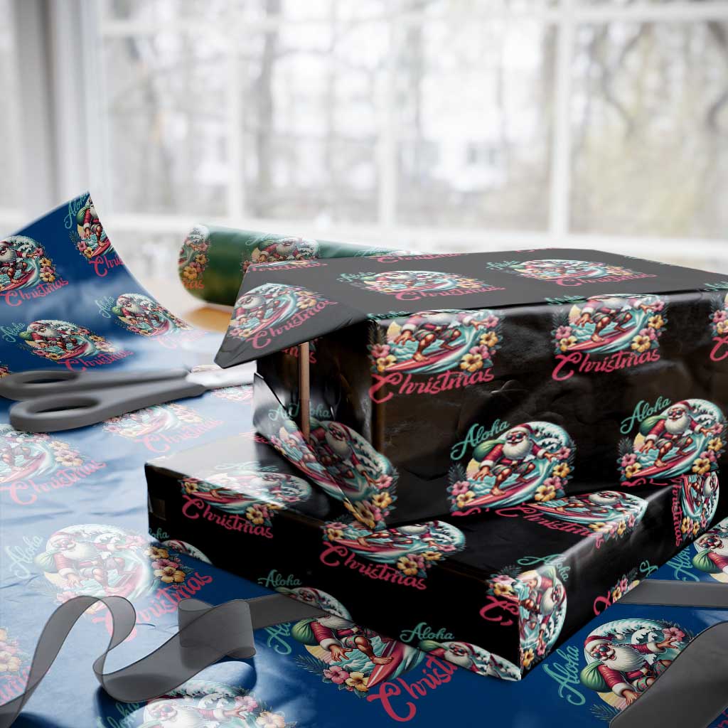 Christmas In Hawaii Wrapping Paper Roll Aloha Christmas Santa Surfing Hibiscus Flower TS11 Black Print Your Wear