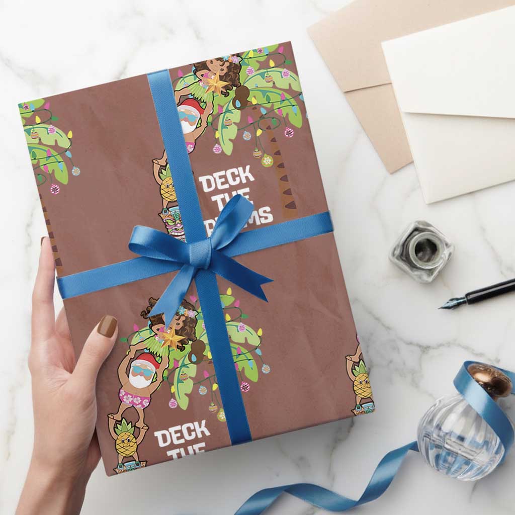 Christmas In Hawaii Wrapping Paper Roll Deck The Palms Santa Hula Girl Tiki TS11 Mocha Print Your Wear