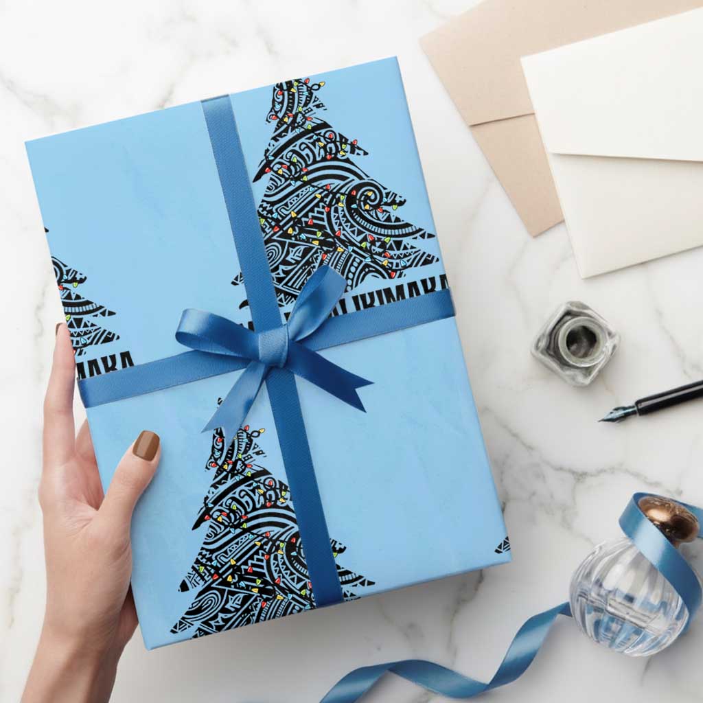 Christmas In Hawaii Wrapping Paper Roll Mele Kalikimaka Christmas Tree Kakau Tattoo TS11 Light Blue Print Your Wear