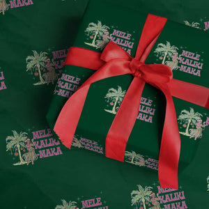 Christmas In Hawaii Wrapping Paper Roll Mele Kalikimaka Hula Girls Palm Tree TS11 Green Print Your Wear