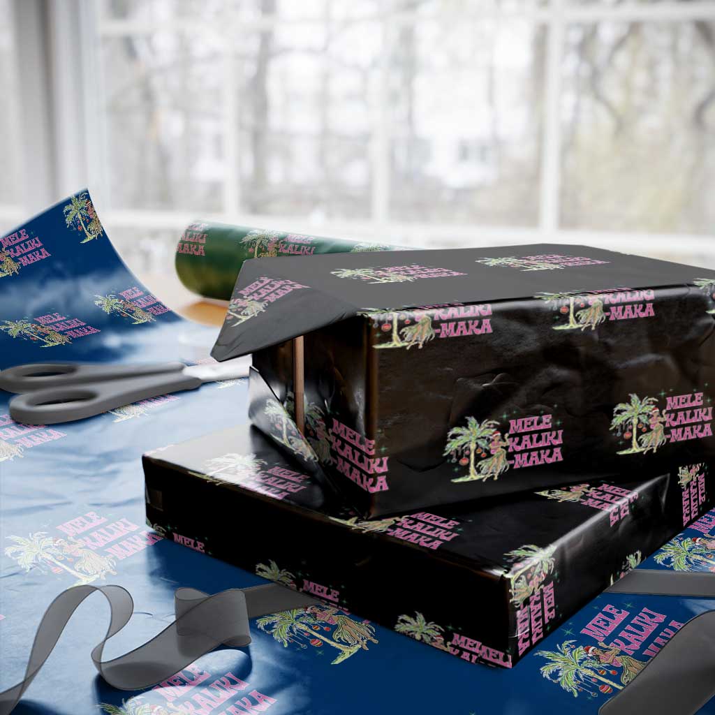 Christmas In Hawaii Wrapping Paper Roll Mele Kalikimaka Hula Girls Palm Tree TS11 Black Print Your Wear