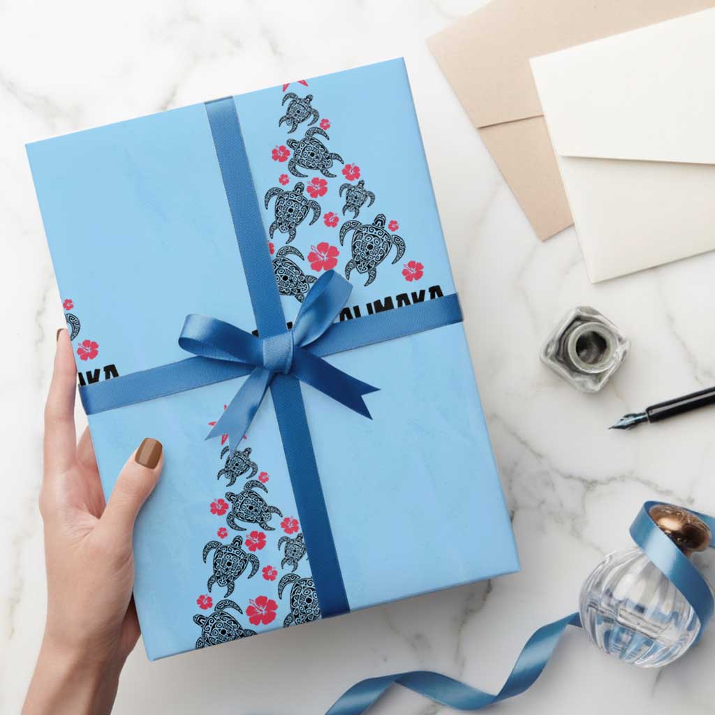 Christmas In Hawaii Wrapping Paper Roll Mele Kalikimaka Kakau Tattoo Turtle Christmas Tree TS11 Light Blue Print Your Wear