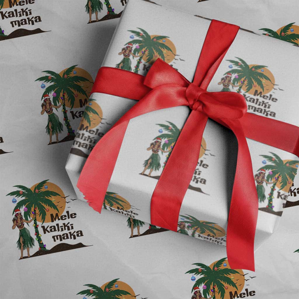 Christmas In Hawaii Wrapping Paper Roll Mele Kalikimaka Retro Hula Girls Santa Hat Xmas TS11 White Print Your Wear
