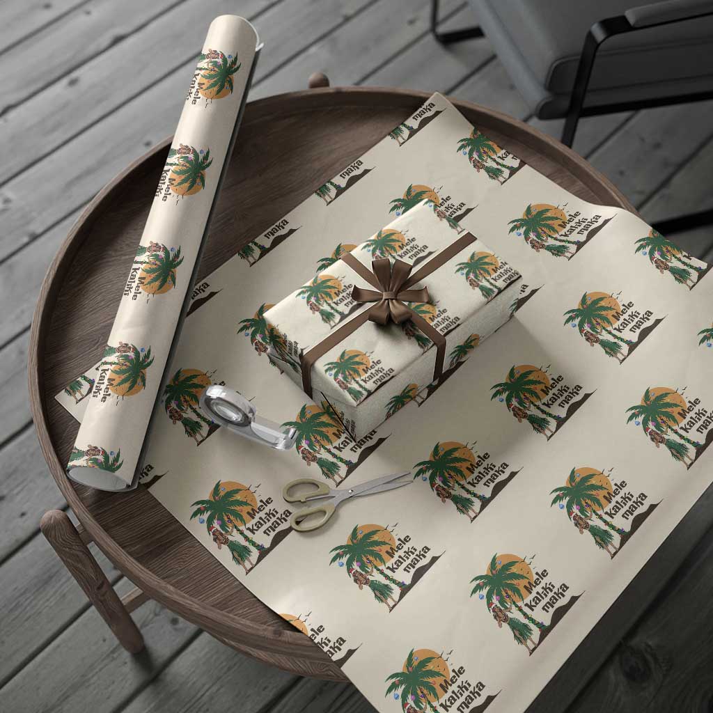 Christmas In Hawaii Wrapping Paper Roll Mele Kalikimaka Retro Hula Girls Santa Hat Xmas TS11 Beige Print Your Wear