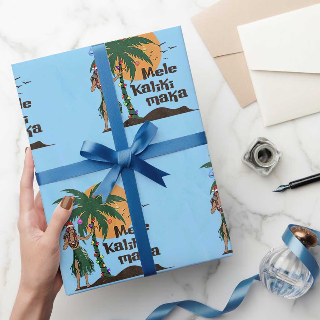Christmas In Hawaii Wrapping Paper Roll Mele Kalikimaka Retro Hula Girls Santa Hat Xmas TS11 Light Blue Print Your Wear