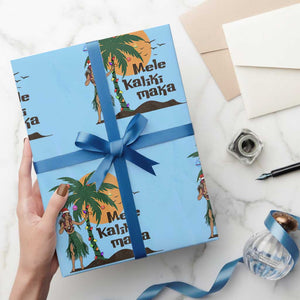 Christmas In Hawaii Wrapping Paper Roll Mele Kalikimaka Retro Hula Girls Santa Hat Xmas TS11 Light Blue Print Your Wear