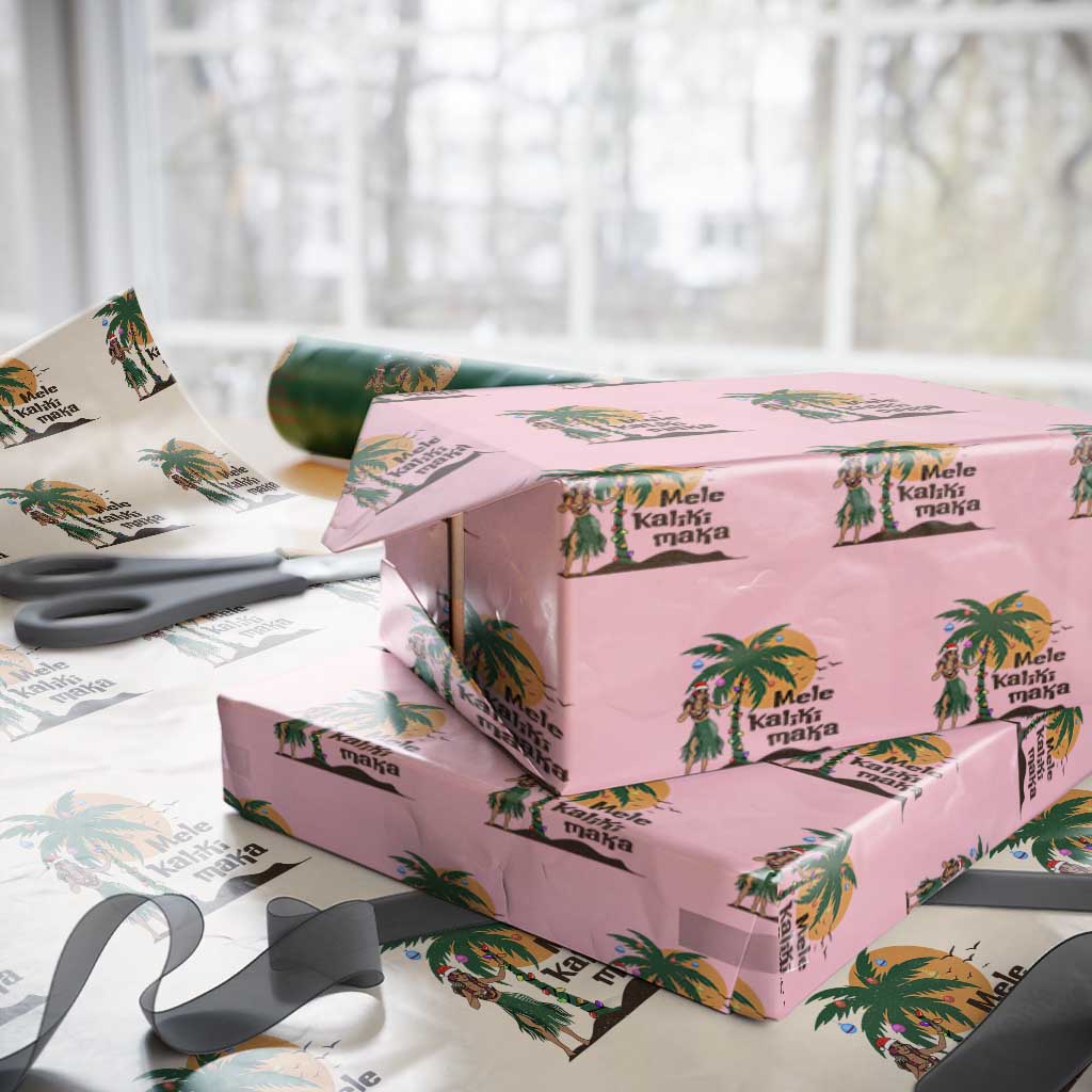 Christmas In Hawaii Wrapping Paper Roll Mele Kalikimaka Retro Hula Girls Santa Hat Xmas TS11 Light Pink Print Your Wear