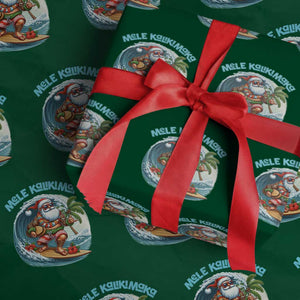 Christmas In Hawaii Wrapping Paper Roll Mele Kalikimaka Santa Surfing Hibiscus TS11 Green Print Your Wear