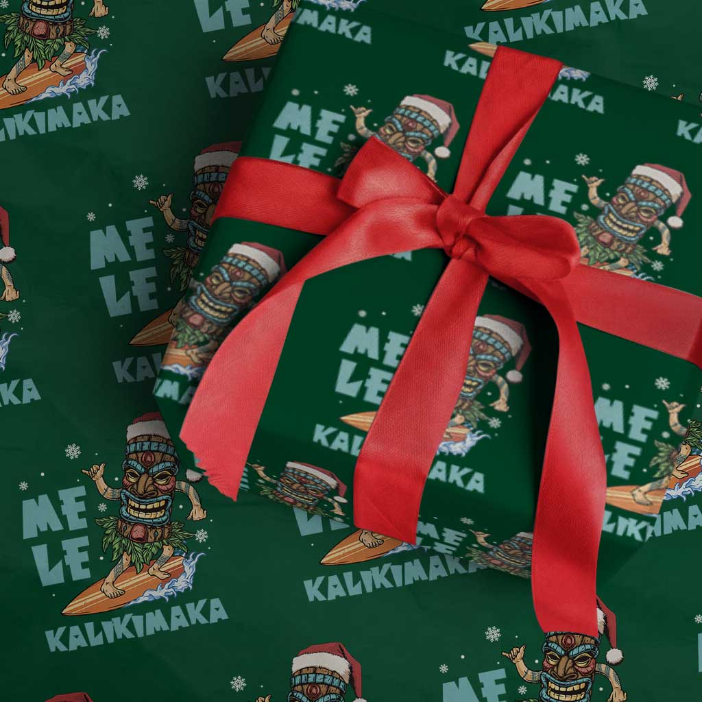 Christmas In Hawaii Wrapping Paper Roll Mele Kalikimaka Santa Tiki Surfing Kakau Tattoo TS11 Green Print Your Wear