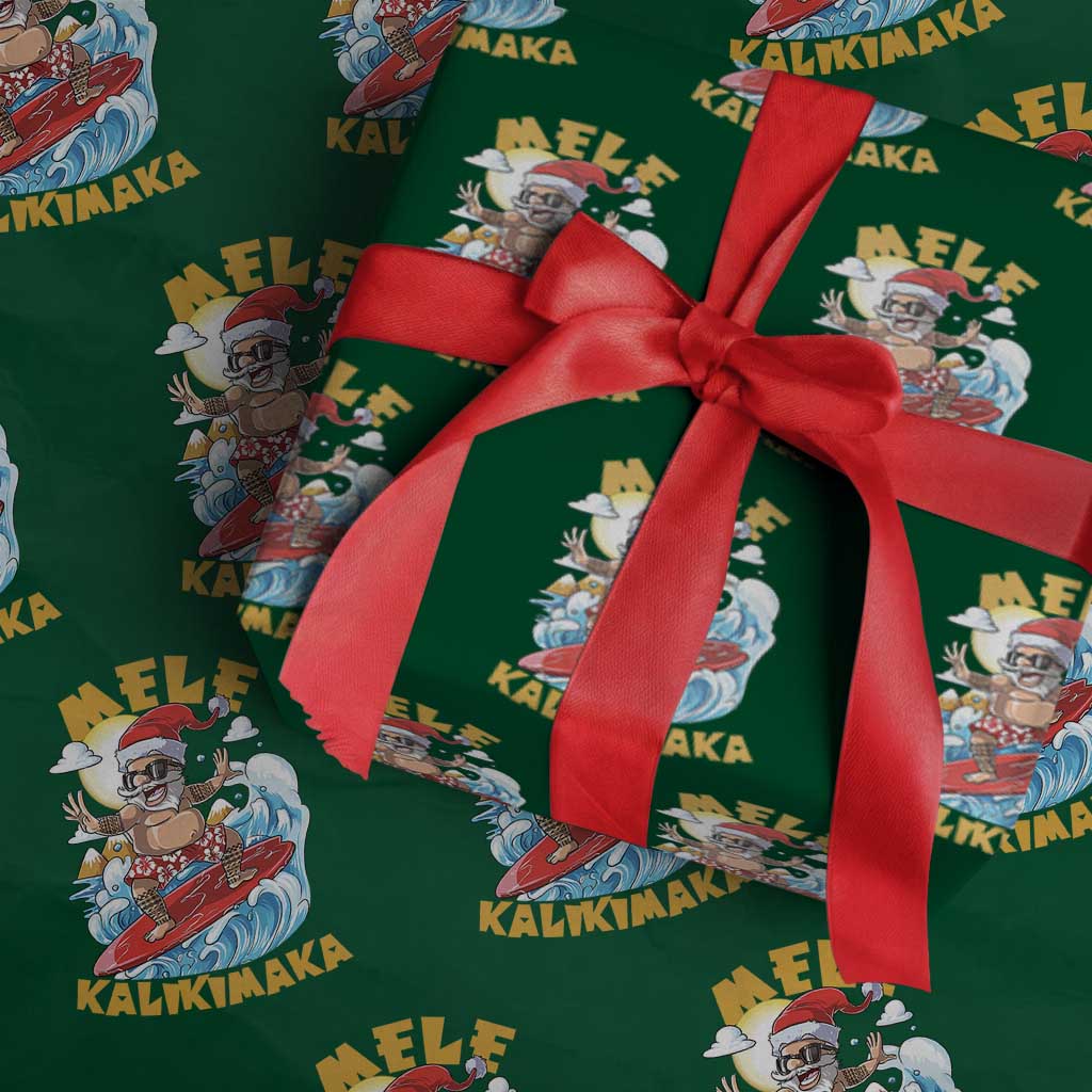 Christmas In Hawaii Wrapping Paper Roll Mele Kalikimaka Surfing Santa Kakau Tattoo TS11 Green Print Your Wear