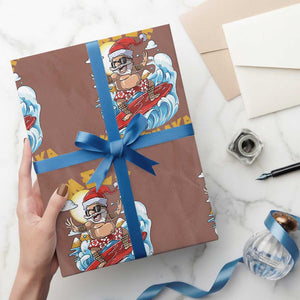 Christmas In Hawaii Wrapping Paper Roll Mele Kalikimaka Surfing Santa Kakau Tattoo TS11 Mocha Print Your Wear