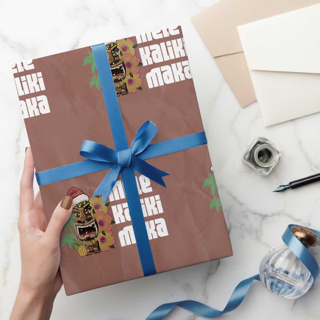 Christmas In Hawaii Wrapping Paper Roll Mele Kalikimaka Tiki Hibiscus Flower Santa Hat TS11 Mocha Print Your Wear