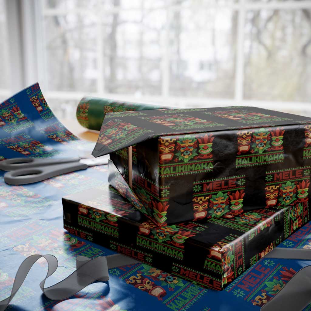 Christmas In Hawaii Wrapping Paper Roll Mele Kalikimaka Ugly Tikis Kakau Tattoo TS11 Black Print Your Wear