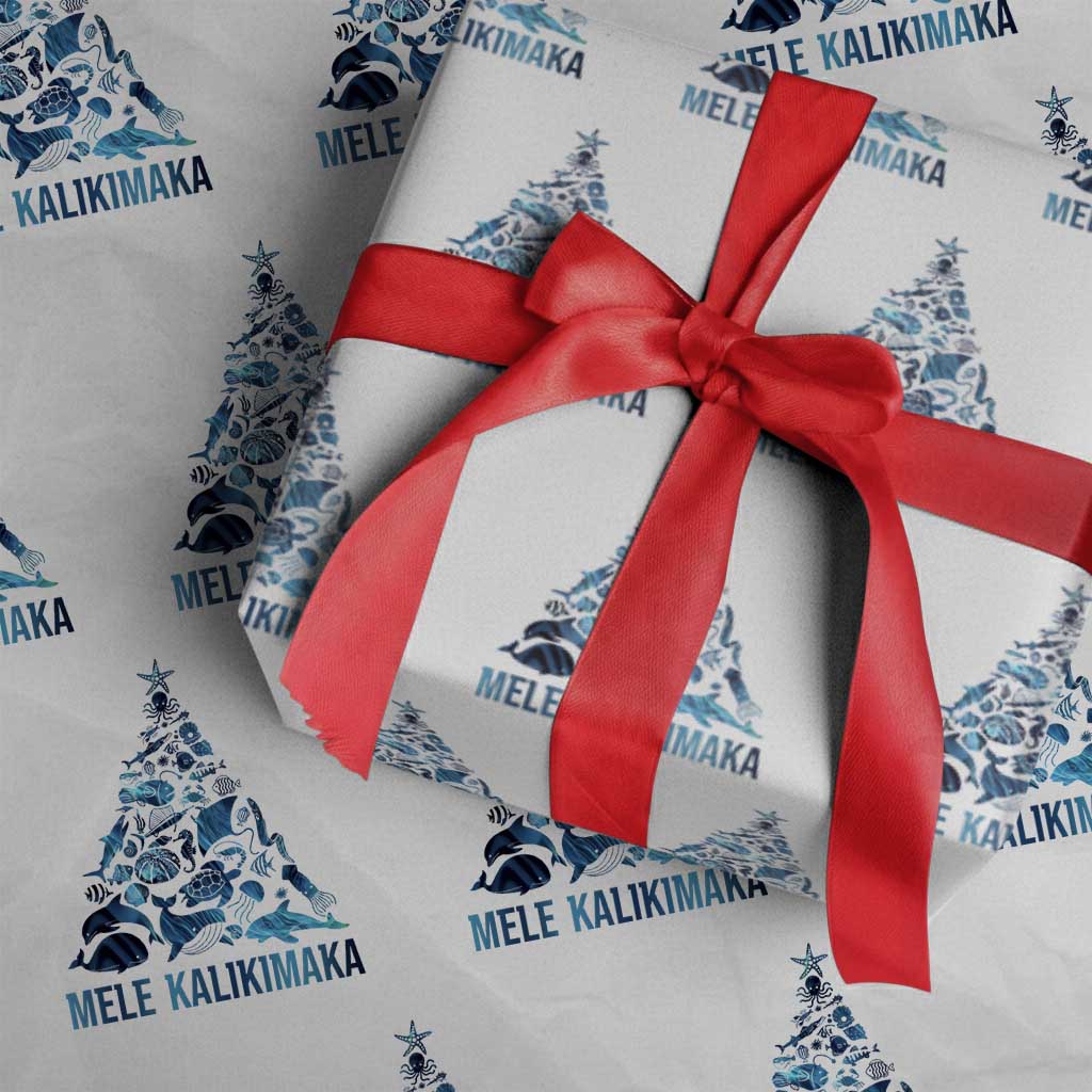 Christmas In Hawaii Wrapping Paper Roll Mele Kalikimala Sea Animals Xmas Tree TS11 White Print Your Wear