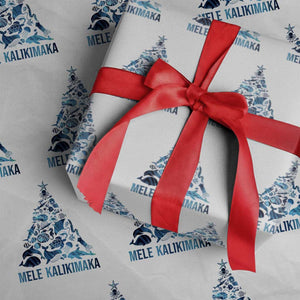 Christmas In Hawaii Wrapping Paper Roll Mele Kalikimala Sea Animals Xmas Tree TS11 White Print Your Wear
