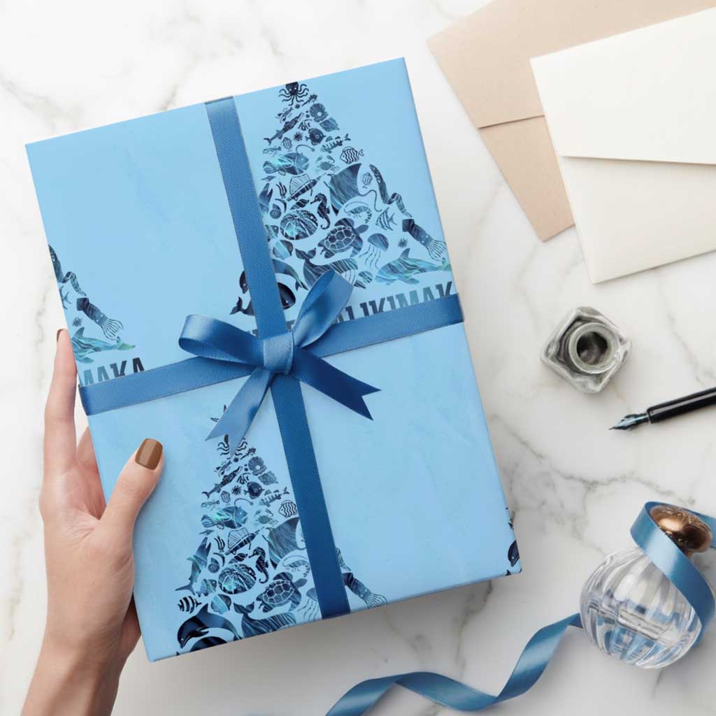 Christmas In Hawaii Wrapping Paper Roll Mele Kalikimala Sea Animals Xmas Tree TS11 Light Blue Print Your Wear