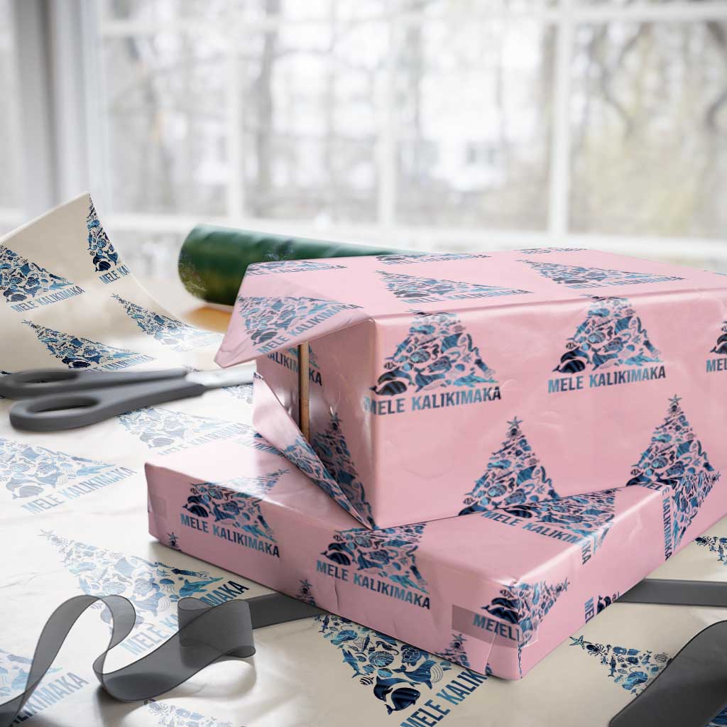 Christmas In Hawaii Wrapping Paper Roll Mele Kalikimala Sea Animals Xmas Tree TS11 Light Pink Print Your Wear
