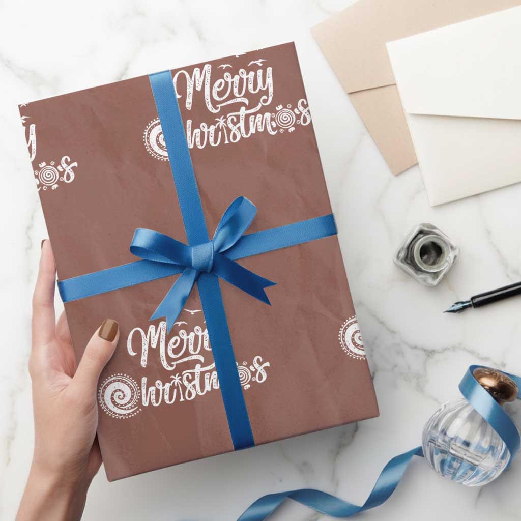 Christmas In Hawaii Wrapping Paper Roll Merry Christmas Hawaiian Symbols TS11 Mocha Print Your Wear