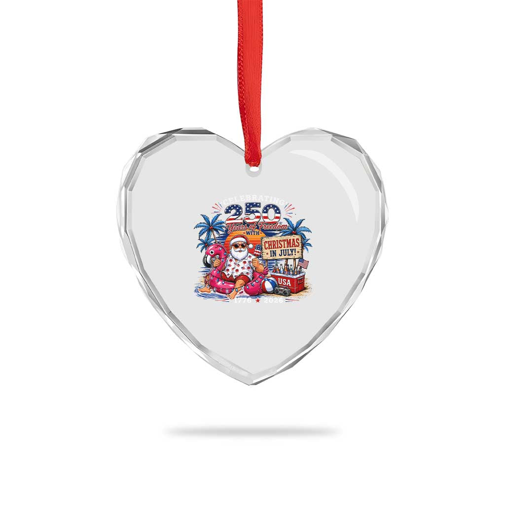 Christmas In July 250 Years 1776 2026 Patriotic Santa Flamingo Float Summer Xmas Heart Crystal Glass Ornament