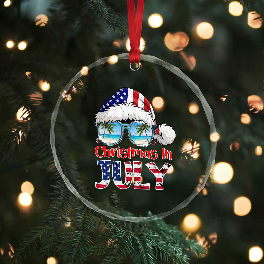 Christmas In July Crystal Glass Ornament Patriotic USA Sunglasses Graphic