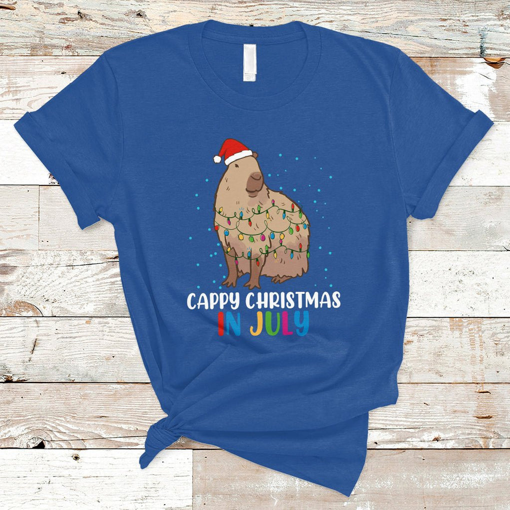 Christmas in July Cute Capybara Cappy Christmas Xmas Lights T Shirt TS02 Royal Blue Printyourwear