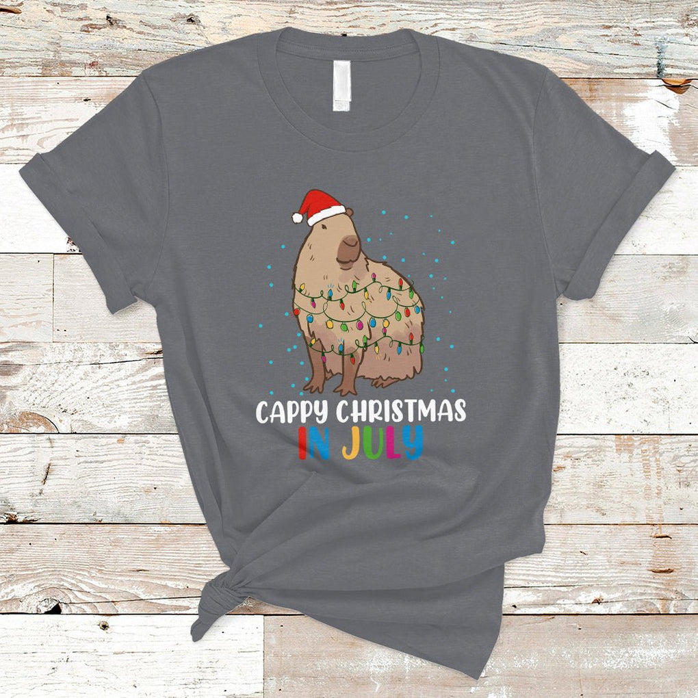 Christmas in July Cute Capybara Cappy Christmas Xmas Lights T Shirt TS02 Charcoal Printyourwear