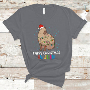 Christmas in July Cute Capybara Cappy Christmas Xmas Lights T Shirt TS02 Charcoal Printyourwear