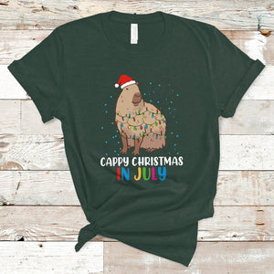 Christmas in July Cute Capybara Cappy Christmas Xmas Lights T Shirt TS02 Dark Forest Green Printyourwear