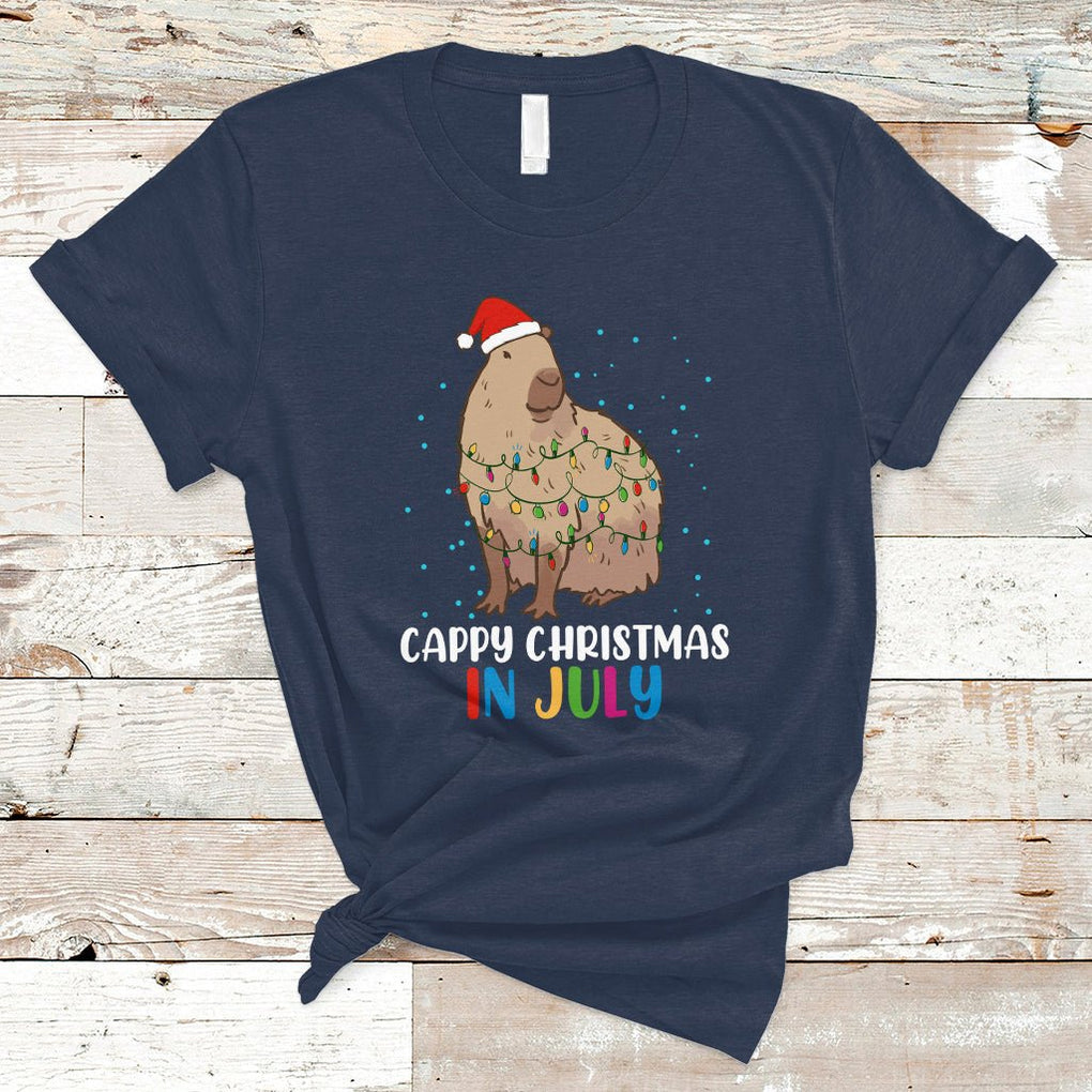 Christmas in July Cute Capybara Cappy Christmas Xmas Lights T Shirt TS02 Navy Printyourwear