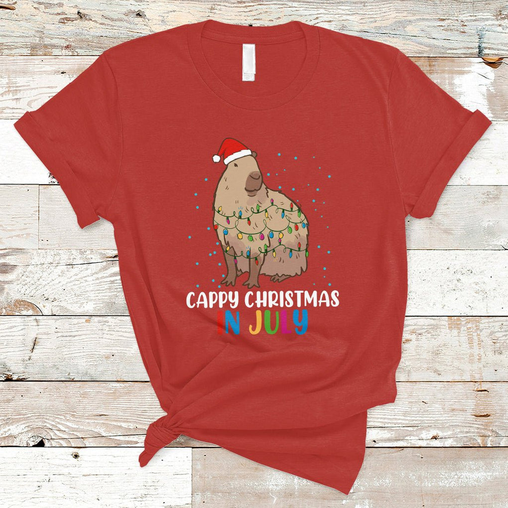 Christmas in July Cute Capybara Cappy Christmas Xmas Lights T Shirt TS02 Red Printyourwear