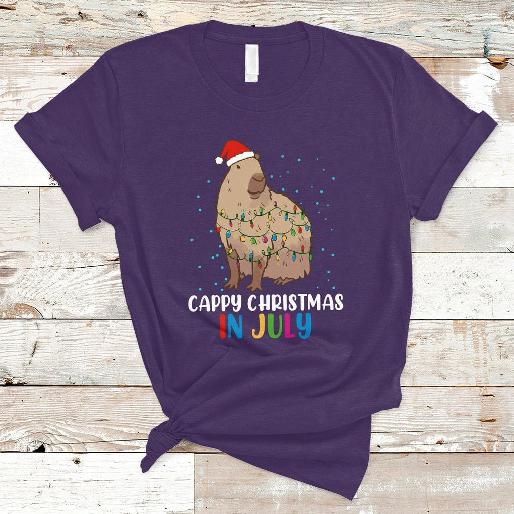 Christmas in July Cute Capybara Cappy Christmas Xmas Lights T Shirt TS02 Purple Printyourwear