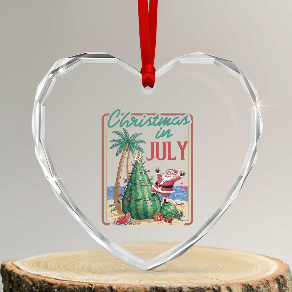 Christmas In July Heart Crystal Glass Ornament Funny Santa Watermelon Xmas Tree
