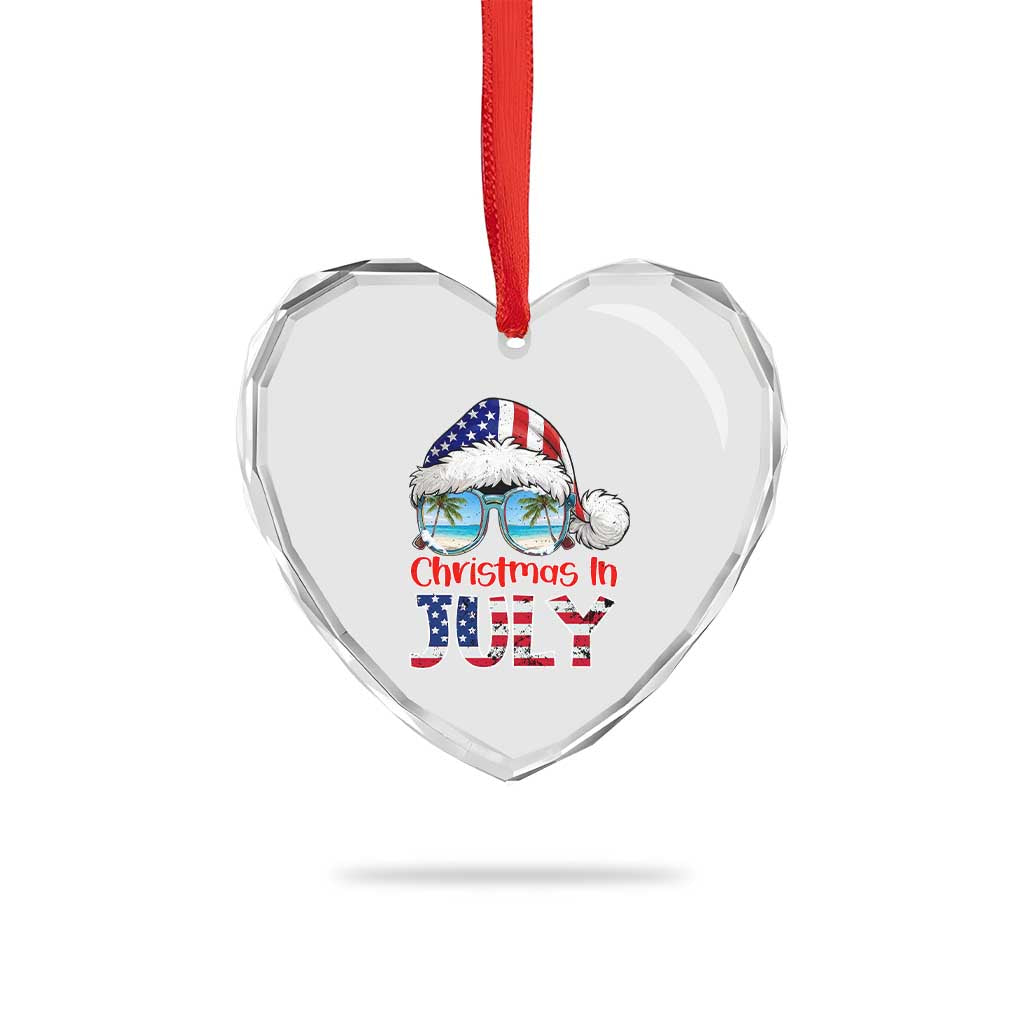 Christmas In July Heart Crystal Glass Ornament Patriotic USA Sunglasses Graphic