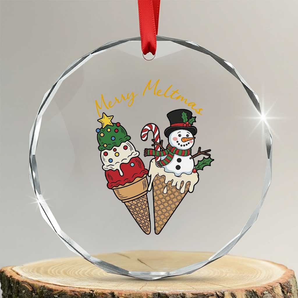 Christmas In July Ice Cream Snowman Graphic Crystal Glass Ornament Merry Meltmas TS12 Transparent Glass 3'' Circle Print Your Wear