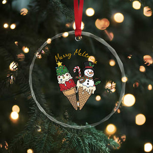 Christmas In July Ice Cream Snowman Graphic Crystal Glass Ornament Merry Meltmas
